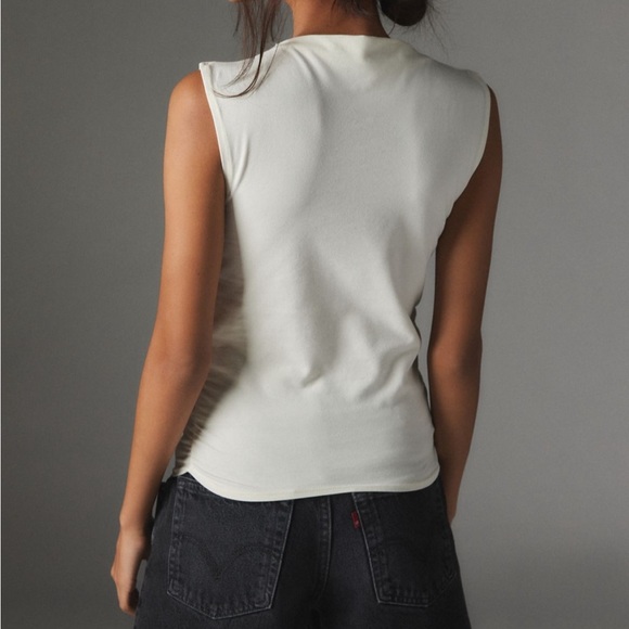 Silence + Noise Cream High Neck Ruched Tank Top Size L - Picture 3 of 7
